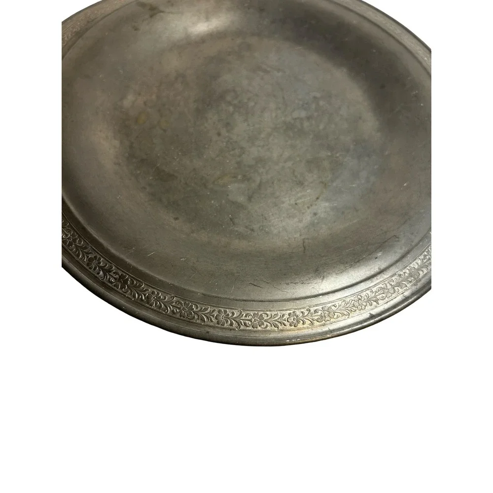 Towle Newburyport Pewter Round Bowl Floral Border Vintage Metalware 9.5 Inch